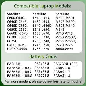 Batterie d'ordinateur portable en gros PA3634U-1BAS PA3636U pour <span class=keywords><strong>Toshiba</strong></span> Portege M800 Equium U500 <span class=keywords><strong>Satellite</strong></span> C660 <span class=keywords><strong>L650</strong></span> L750 M300 P755 U400 - Product Image 2