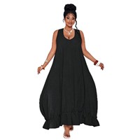 Robe longue ample rayée sans manches à col en V pour femme, avec ourlet à volants, fluide, pour l'été, la plage, décontractée, style maxi, 2027 S-3XL