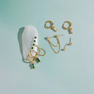 <span class=keywords><strong>Orecchini</strong></span> a Perno Classici J&D in Acciaio Inossidabile Placcato Oro 18K con <span class=keywords><strong>Foglia</strong></span> e Zircone Verde Quadrato, 6 Pezzi/Sacchetto - Product Image 5