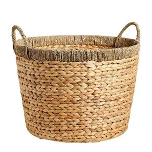 多用途手工制作大容量编织水葫芦原木篮: 时尚的毯子储物空间