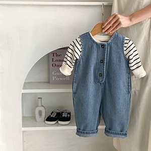 Collection Printemps 2025 – Ensemble 2 pièces décontracté unisexe pour bébés de 0 à 3 ans : Gilet en jean rayé respirant et pantalon long d'<span class=keywords><strong>escalade</strong></span> - Product Image 2