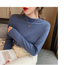Camisola 2021 Novo Outono/inverno de manga comprida Colarinho Meia-alta Desgaste Exterior Fino Mid-neck Pullover Blusa Fina Camisa de Assentamento Mulheres - Product Image 2