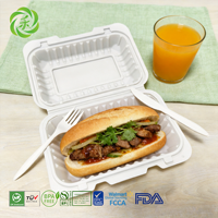 Boîte à lunch jetable en amidon de maïs 9*6 pouces, portable, biodégradable, de qualité alimentaire, pour plats à emporter, traiteur et cantine