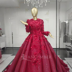 Jancember ANY20 lujo musulmán rojo brillo apliques flor vestidos de noche vestido - Product Image 4
