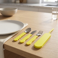 Ensemble de couverts de camping pour enfants de qualité supérieure, 3 pièces, couteau, fourchette et cuillère en acier inoxydable, poignées en silicone sans BPA, écologiques et réutilisables