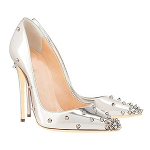 Zapatos de vestir de tacón alto y fino para mujer, con remaches metálicos, de corte bajo, sin cordones, con punta, para citas, talla grande 43 - Product Image 6