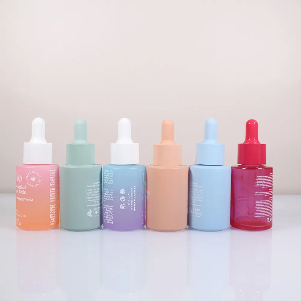 Wholesale Custom Logo Frosted Matte Color Pink Blue Green Skin Care Serum Bottle 30ml Glass Dropper Bottle