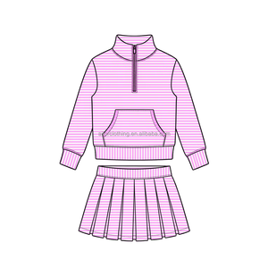 Ensemble sweat-shirt et jupe plissée rayée en polyester pour filles – Vente en gros, couleur et taille personnalisables, marque privée - Product Image 2