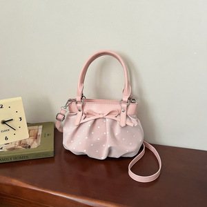 Women Polka Dot Handbag Pleated <b>Bow</b> Decor Small Tote Bag Removable Strap Crossbody Shoulder Bag For Daily Use - Product Image 4