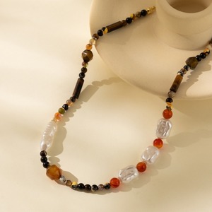 Collier délicat en pierre d'<span class=keywords><strong>onyx</strong></span> noir naturel irrégulier, collier en pierre œil de tigre, collier en agate rouge, collier en perles fait à la main, réglable, pour filles - Product Image 4