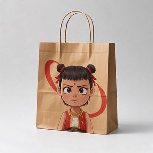 ถุงกระดาษคราฟท์เนจาแบบกำหนดเอง KM เป็นมิตรกับสิ่งแวดล้อม หูหิ้วแข็งแรง สำหรับบรรจุภัณฑ์เสื้อผ้า รองเท้า ของชำ - Product Image 4