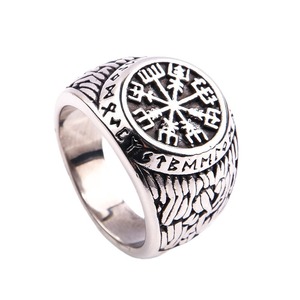 Universel pour hommes et femmes, <span class=keywords><strong>bague</strong></span> en acier inoxydable de style viking. Boussole étoile nordique de qualité rétro punk. - Product Image 5