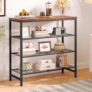 4-Tier <strong>Shoe</strong> <strong>Rack</strong>, Industrial Metal <strong>Shoe</strong> Shelf with Wooden Top, Holds 9-12 Pairs, <strong>Rustic</strong> Brown - Product Image 4
