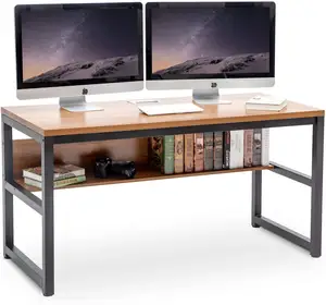 FREE SAMPLE Computer with Bookshelf Metal Desk Hole Cable Cover Office Desk Workstation Writing Desk Wood