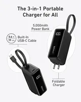 Anker 5,000mAh Power Bank Bloc de chargeur USB-C 3-en-1 Portable LI-Polymer Chargeur de batterie pliable CN Plug A1636 30W Puissance de sortie