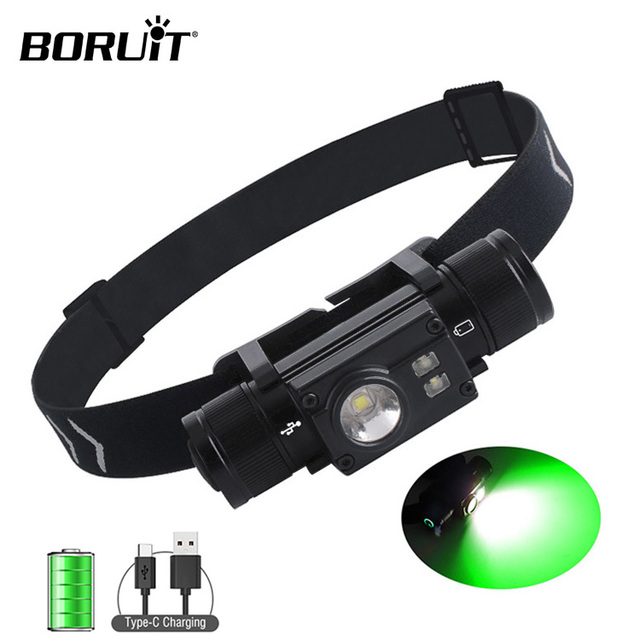 BORUiT Outdoor Rechargeable USB Headlamp with Head LED Flashlights 18650 Lithium LED Rechargeable Headlight