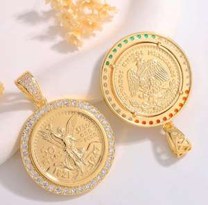 Statue de la Liberté Ange Micro-Incrusté Zircon Personnalisé <span class=keywords><strong>50</strong></span> Peso 14k Pièce d'<span class=keywords><strong>Or</strong></span> Pendentif Collier Laiton Hip-Hop Bijoux pour Cadeaux - Product Image 3