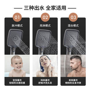 Ensemble de douche mural gris anthracite avec pommeau de douche pluie pressurisé en cuivre argenté électroplaqué - Product Image 4