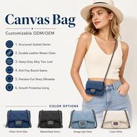 Sac bandoulière matelassé en toile et denim de haute qualité avec fermoir tournant et sangle chaîne, style décontracté pour les vacances, personnalisable OEM ODM