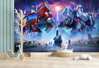Transformers Optimus Prime Mural 3D Robot Sci-Fi Décoration Murale en Papier Haute Définition Écologique Imperméable pour Chambre d'Enfant et Salle de Jeux