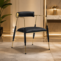Chaise de salle à manger moderne de luxe avec accoudoirs, coussin en mousse haute densité, structure en métal doré, chaise d'appoint pour salle à manger, café, projet commercial