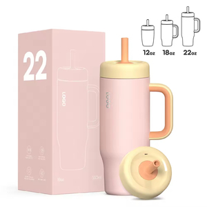Custom Kids Stainless Steel Insulated Tumbler 22oz <b>with</b> Handle Lid & Chew-Resistant <b>Straw</b> Leakproof - Product Image 4