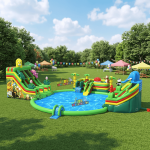 Parc aquatique gonflable personnalisé Jungle World, aire de jeux aquatique gonflable avec toboggans aquatiques et piscine à jets d'eau pour divertissement en plein air - Product Image 2