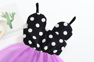 Robe d'été 2021 douce et adorable à bretelles et dos nu pour nouveau-né, en gaze à pois violette pour bébés filles - Product Image 3