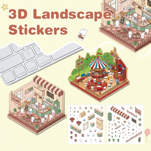 Kundenspezifische OEM Wasserdichte Stereoskopische Isometrische Cartoon Mini 3D <span class=keywords><strong>Kiss</strong></span>-Cut Vinyl-Aufkleber für Kinder – Landschafts- und Szenenmotiv - Product Image 1