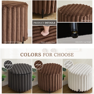 Ottoman <span class=keywords><strong>rond</strong></span> moderne et durable en fausse <span class=keywords><strong>fourrure</strong></span>, revêtement marron pour chambre à coucher, salon, hôtel - Product Image 4