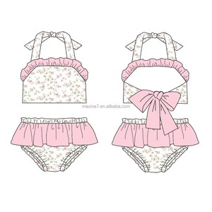 <span class=keywords><strong>Costume</strong></span> <span class=keywords><strong>da</strong></span> Bagno Estivo per Bambina Due Pezzi con Fiocco e Stampa, Vendita Calda - Product Image 3