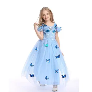 Carnival Butterflies Blue Wedding Gown Halloween Cind Kids Dress Party Costume Princess Dress Cosplay Costumes For Girls