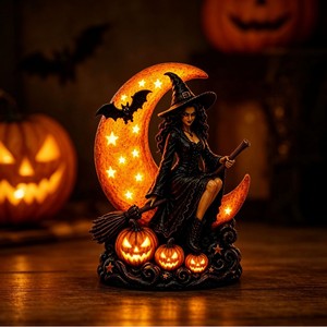 Figura Decorativa Luminosa de Resina con Diseño de Bruja Gótica y Luna, para Decoración de Mesa de Halloween, Dropshipping Shopify - Product Image 4
