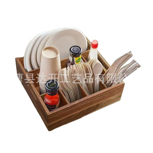 Caja de almacenamiento de madera con compartimentos para cubiertos de cocina y vajilla de exterior, organizador de escritorio rectangular - Product Image 5