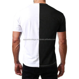 Camiseta de manga corta de dos tonos para hombre, camisa de color dividido con logotipo personalizado, hip-hop, informal, de algodón, de línea larga - Product Image 4