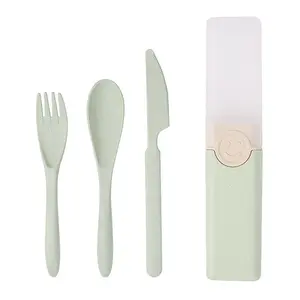 Flatware Bộ ngã ba du lịch cắm trại nhựa dao kéo với trường hợp tự nhiên tái sử dụng biểu tượng tùy chỉnh màu sắc dùng một lần Bộ đồ ăn