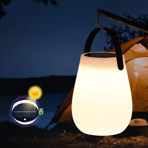Linterna LED de sobremesa alimentada por energía Solar para acampar al aire libre, lámpara de mesa PE inalámbrica con batería recargable por USB, con mango de silicona