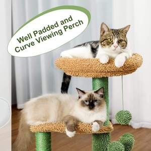 Árboles y rascador para gatos modernos para escalada de mascotas de 32 pulgadas, perchas de felpa de madera de Cactus y bolas esponjosas, árbol para gatos - Product Image 2