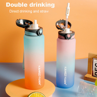 Grosir botol air plastik Tritan Yoga tur Gym bebas Bpa Wasserflasche 32oz kustom dengan sedotan dapat dilepas