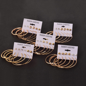 Fashion Hoop <b>Earrings</b> Set 6 Pairs Gold Tone Geometric Design Stainless Steel <b>Post</b> For Women Anniversary Jewelry - Product Image 1