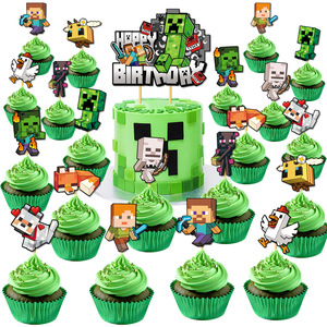 Fournitures de fête d'<span class=keywords><strong>anniversaire</strong></span> sur le thème du jeu Pixel MC, vaisselle, ballons, décorations de gâteau, décorations de dessert, décorations de fête sur le thème de <span class=keywords><strong>mon</strong></span> monde - Product Image 3