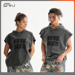 Gilet sans manches à capuche pour homme ETAI, noir, en coton, coupe ample, effet vieilli, loisirs, ourlet droit avec étiquette - Product Image 4