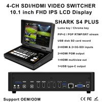 Avmatrix Shark S4 Plus, mélangeur vidéo de diffusion en direct multi-caméras avec écran LCD de 10,1 pouces, 2 entrées HDMI, 2 entrées 3G-SDI