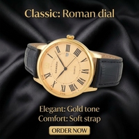 Montre Homme Minimaliste de Luxe Plaqué Or à Quartz avec Affichage de la Date en Verre, Chiffres Romains, Bracelet en Cuir Léger – Fabrication Usine