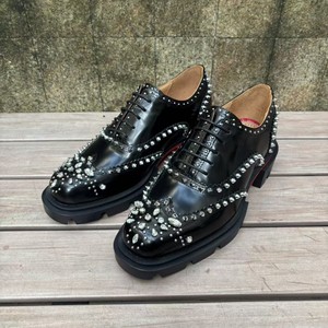 2026 Men Black Punk Studded Rhinestone <b>Platform</b> Derby Shoes Designer Inspired Red Bottom Lace-Up Formal Dress Footwear - Product Image 2