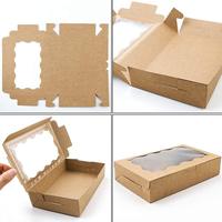 Boîte en papier kraft pliable avec logo personnalisé avec fenêtre transparente Emballage portable pour aliments et cadeaux de Noël Impression en relief