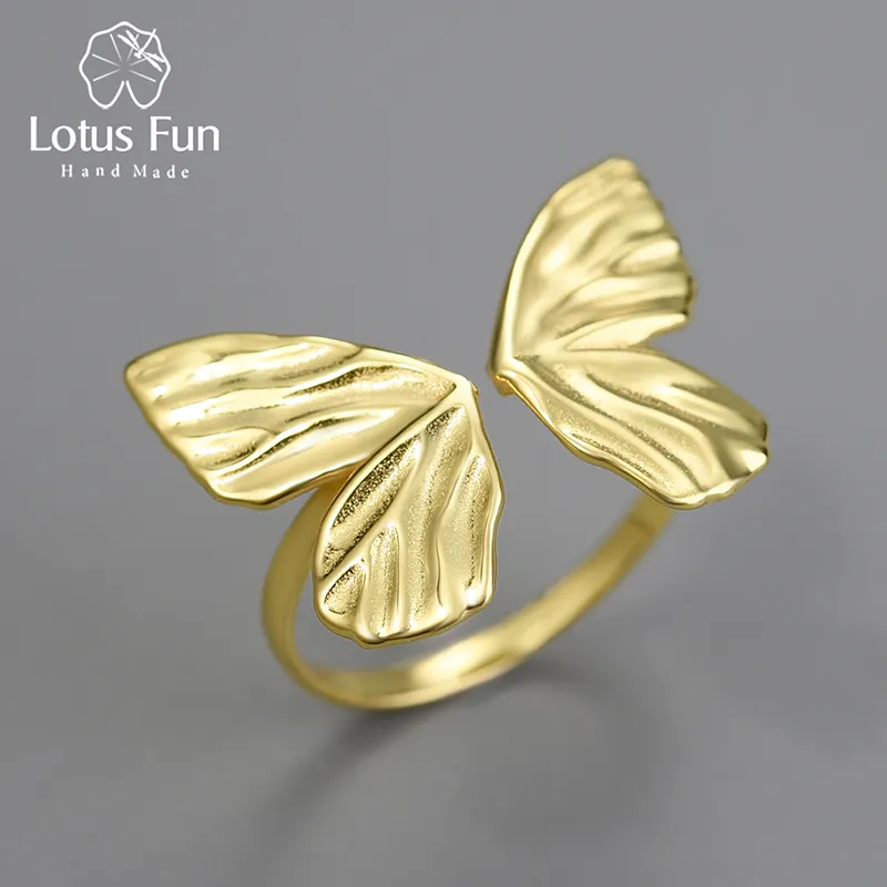 2023 Trendy Fine Jewelry Real 925 Sterling Silver 18K Gold Plated Cute Butterfly Adjustable Rings For Women