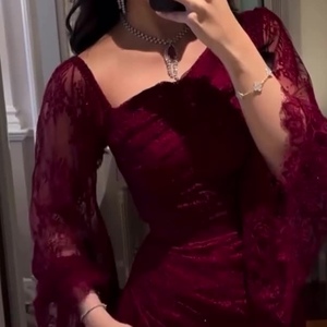 Vestidos de Fiesta Elegantes de Manga Larga con Cuello Drapeado para Mujer, de Encaje Transpirable, Antiestáticos, con Cintura Natural, para Eventos Nocturnos - Product Image 4
