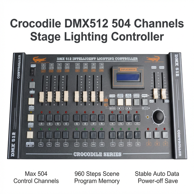 CE Crocodile DMX512/1990 504Ch Stage Light Controller 24 Chase Programs DJ Moving Head Lighting Console With LCD Joystick