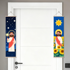 Kit de peinture par numéros moderne ORFON avec illustrations de Jésus mignonnes, 2 mini kits de peinture par numéros pour enfants <span class=keywords><strong>sur</strong></span> toile de lin 10x40cm DIY - Product Image 2